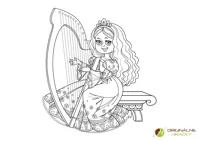 Omaľovanka Princezná hrajúca na harfe na vytlačenie Princezná hrajúca na harfe - omaľovanka na vytlačenie