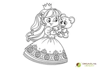 Omaľovanka Princezná s plyšákom na vytlačenie Princezná s plyšákom - omaľovanka na vytlačenie